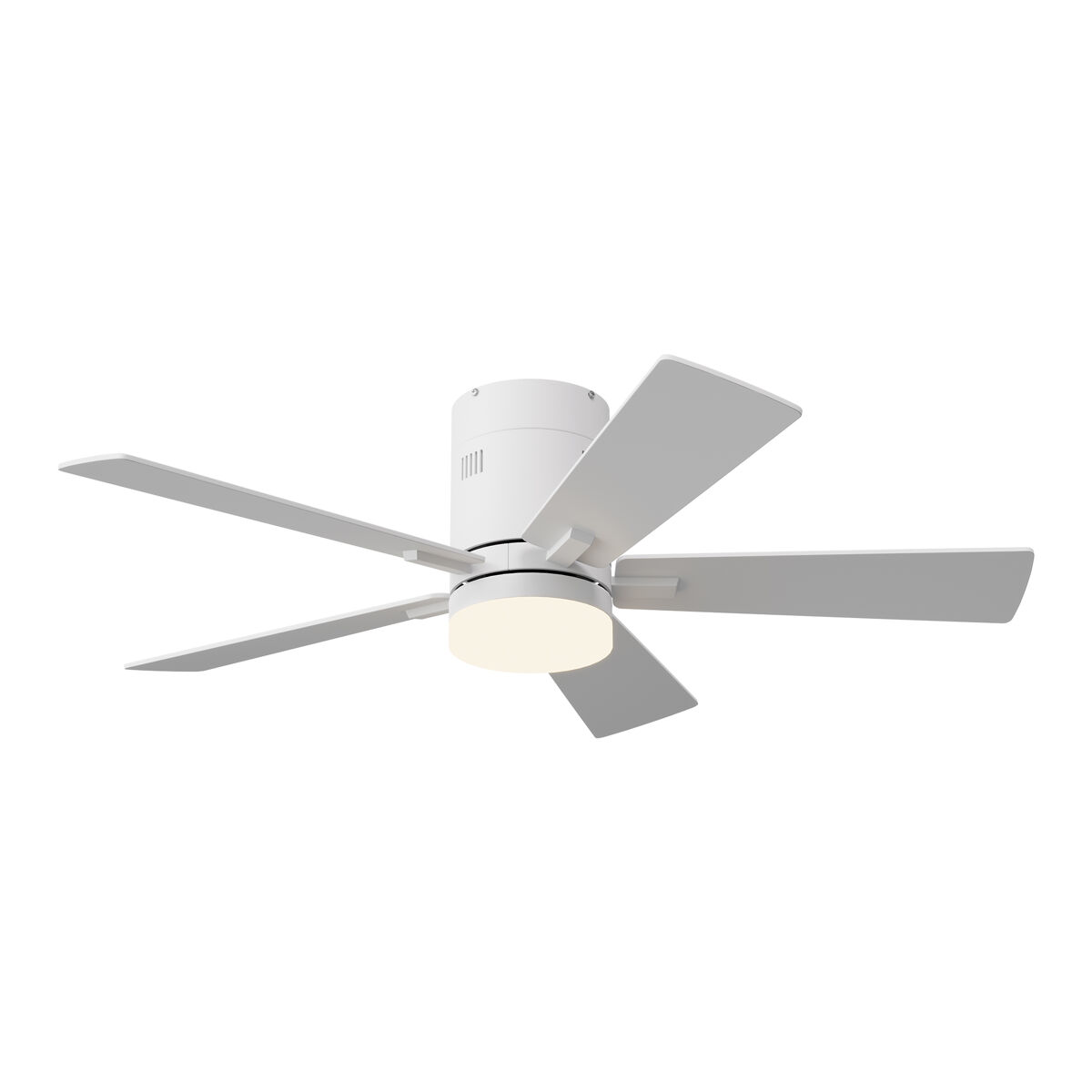 Ventoinha de teto 42" blanche com luz led, 5 pás, motor dc reversível, comando à distância, 3 temperaturas de cor