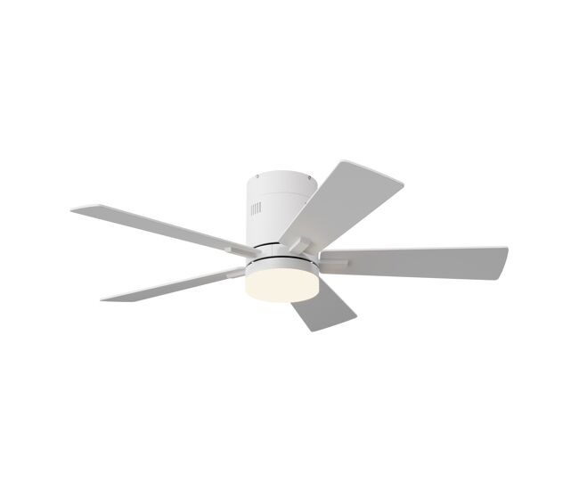 Ventoinha de teto 42" blanche com luz led, 5 pás, motor dc reversível, comando à distância, 3 temperaturas de cor