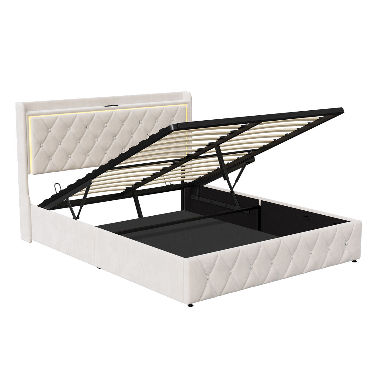 Cama 140x200cm, usb/tipo c, cama de casal, cama funcional, adolescente, bege