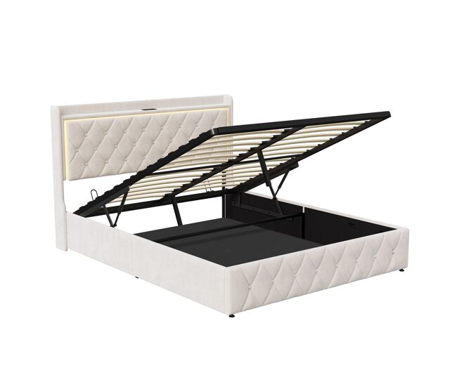 Cama 140x200cm, usb/tipo c, cama de casal, cama funcional, adolescente, bege