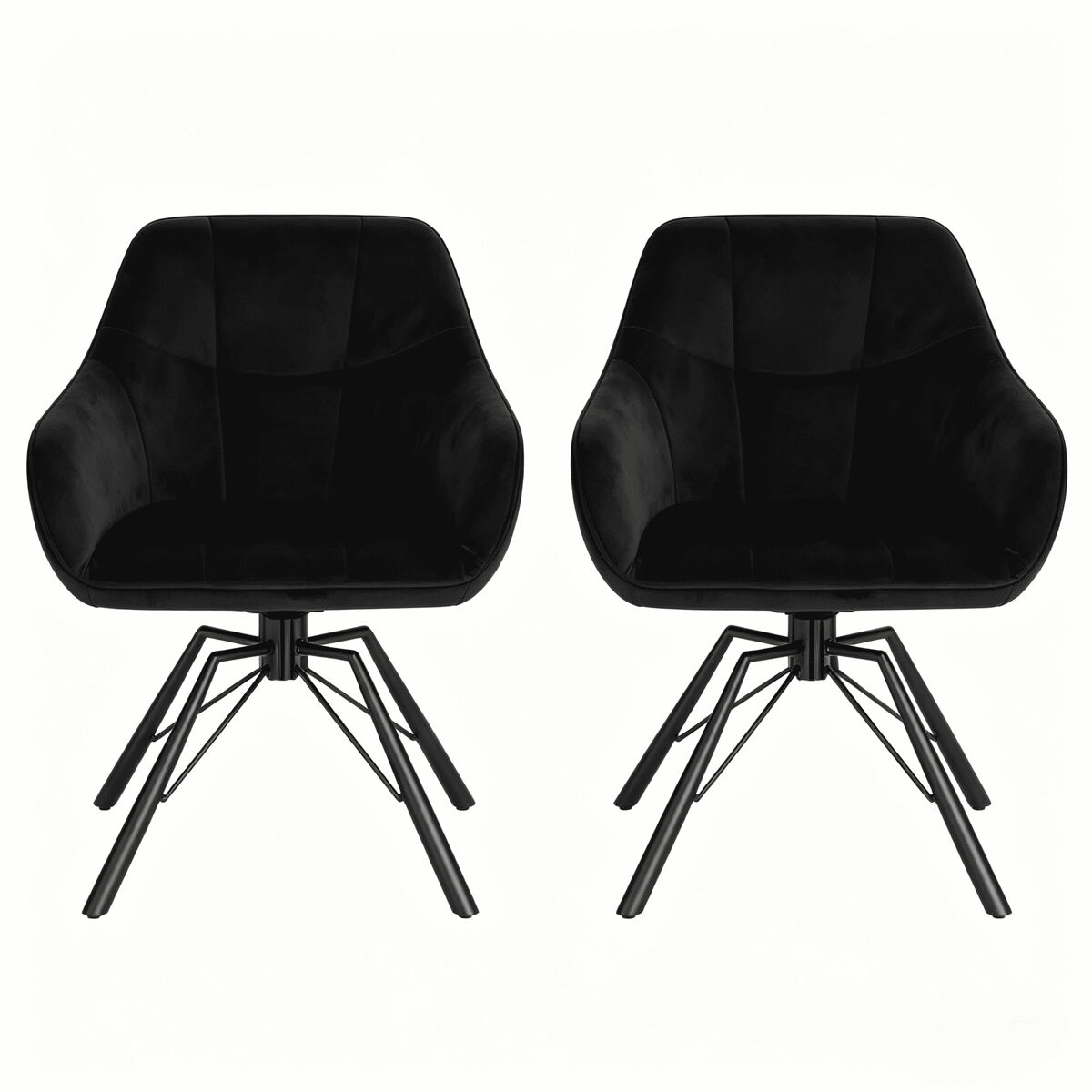 Cadeiras giratórias de jantar 57 x 54 x 82,5 cm - encosto almofadado e macio, assento espaçoso, cadeiras de cozinha estofadas - preto