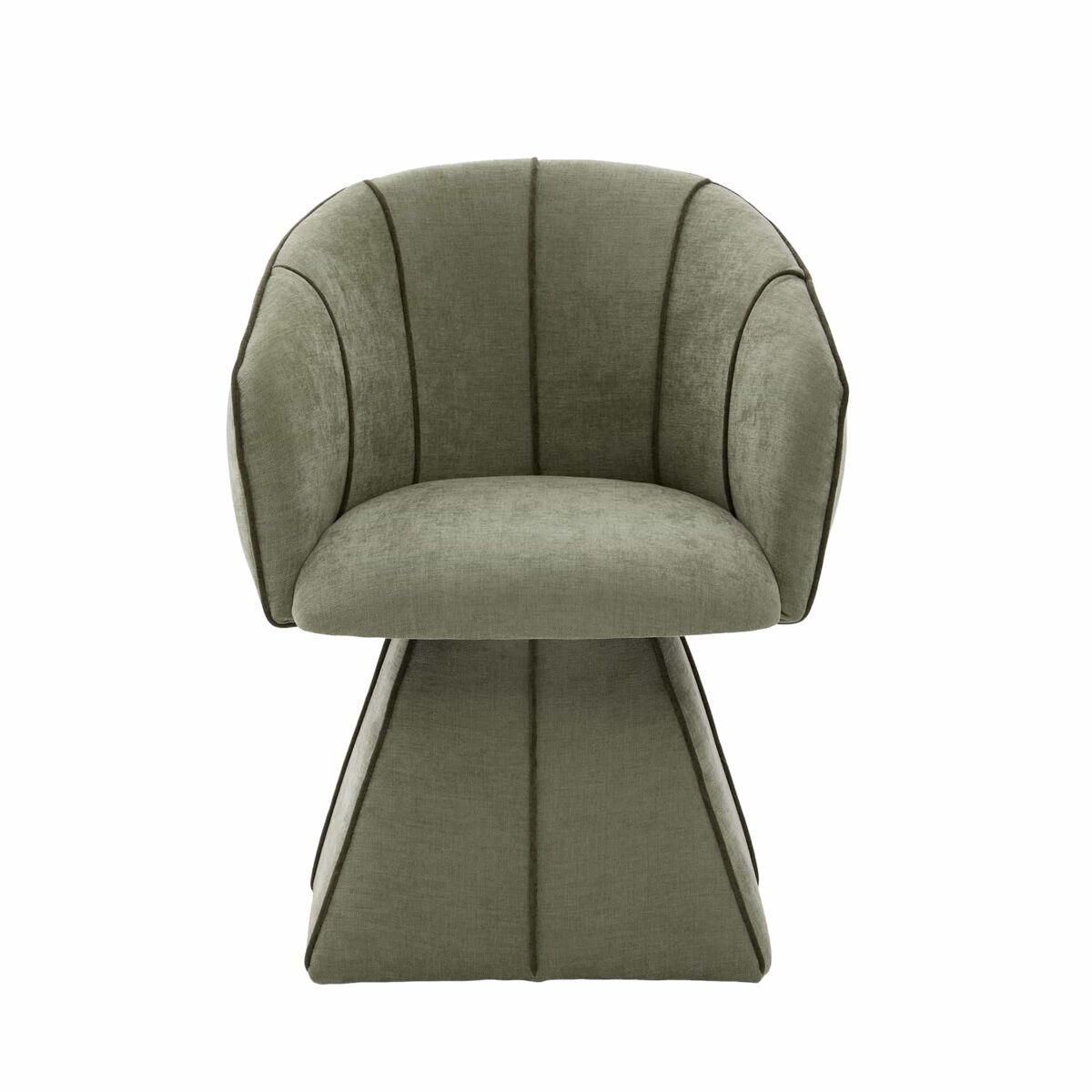 Cadeirão giratório individual em chenille - ergonómico, encosto alto, ideal para quarto e sala - verde-azeitona