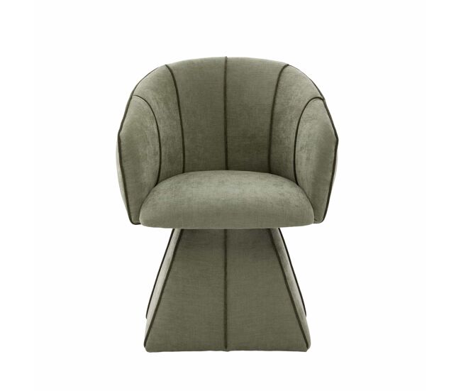 Cadeirão giratório individual em chenille - ergonómico, encosto alto, ideal para quarto e sala - verde-azeitona