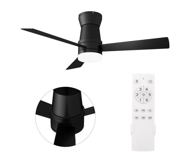 Ventilador teto noir 42 polegadas luz, 3 pás motor dc silencioso montagem baixa