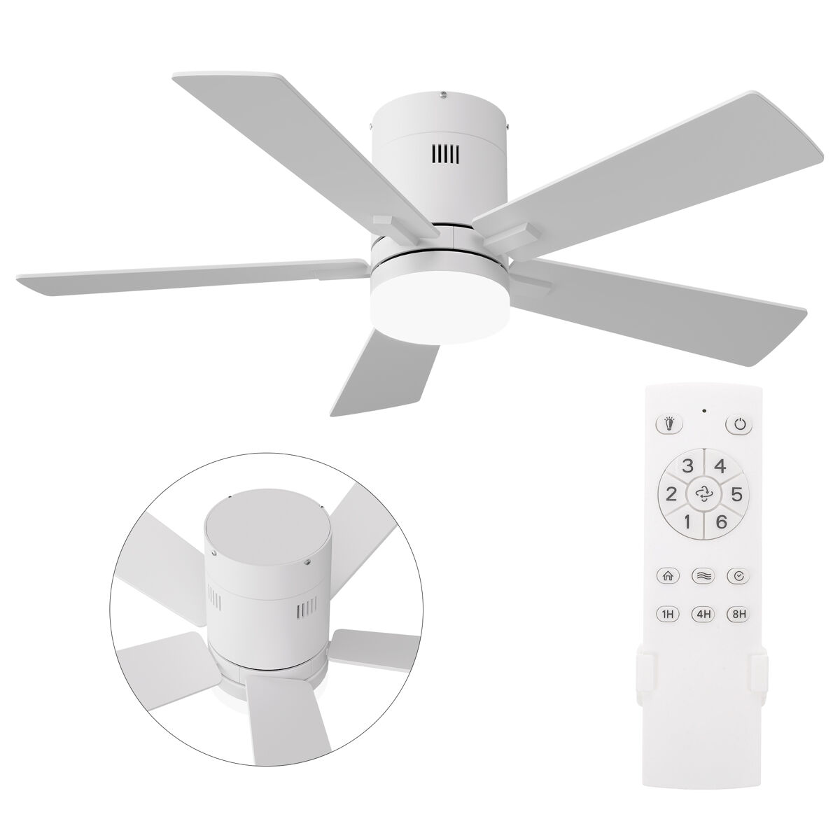 Ventilador teto blanc 42 polegadas luz, 5 pás motor dc silencioso montagem baixa
