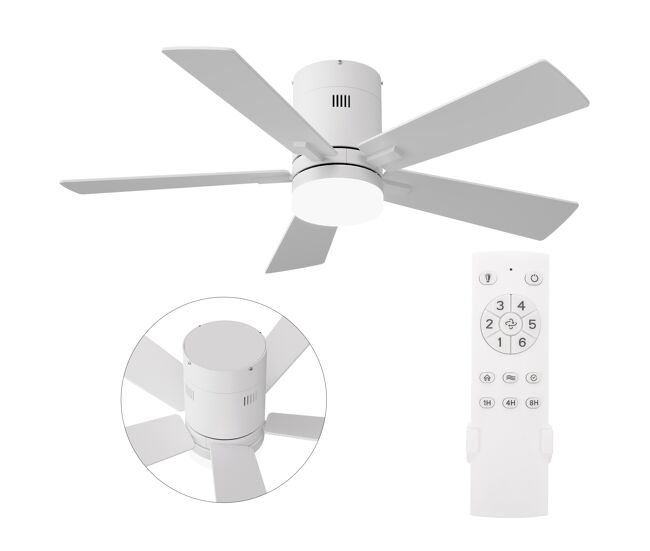 Ventilador teto blanc 42 polegadas luz, 5 pás motor dc silencioso montagem baixa