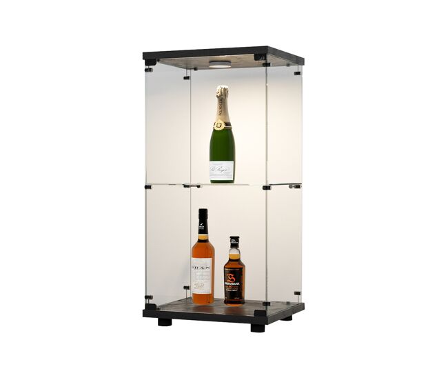 Vitrine de acrílico, vitrine de vidro, vitrine pequena com porta para figuras de ação, brinquedos, minifiguras, figuras colecionáveis, automontável com 2 camadas