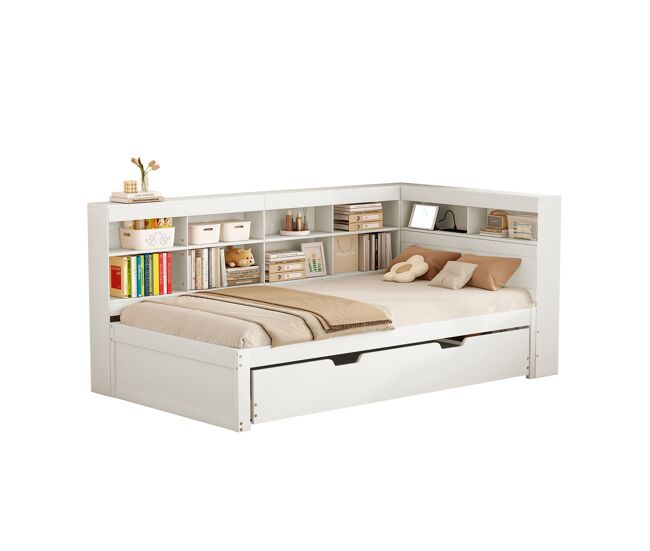Cama gavetão de madeira maciça 90x200 cm,branco