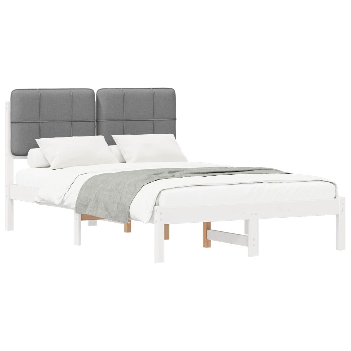 Estrutura de cama de casal moderno com cabeceira estofada cinzento-claro