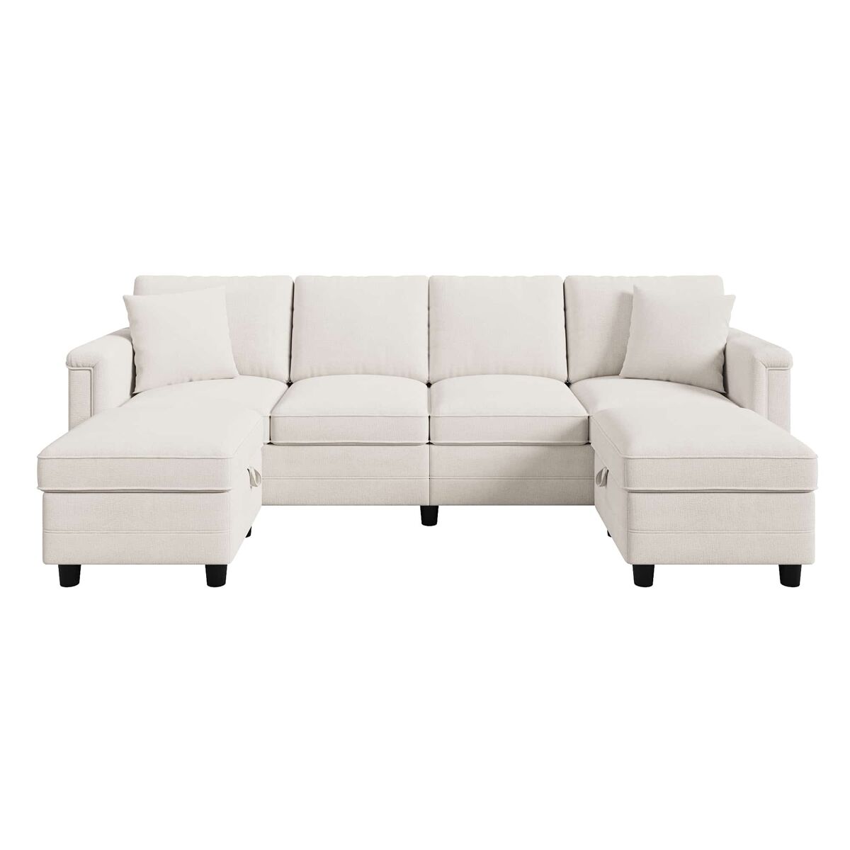 Sofá modular 261 x 134 cm - transformável em l e em u, com arrumação e almofadas, estofado em chenille - bege