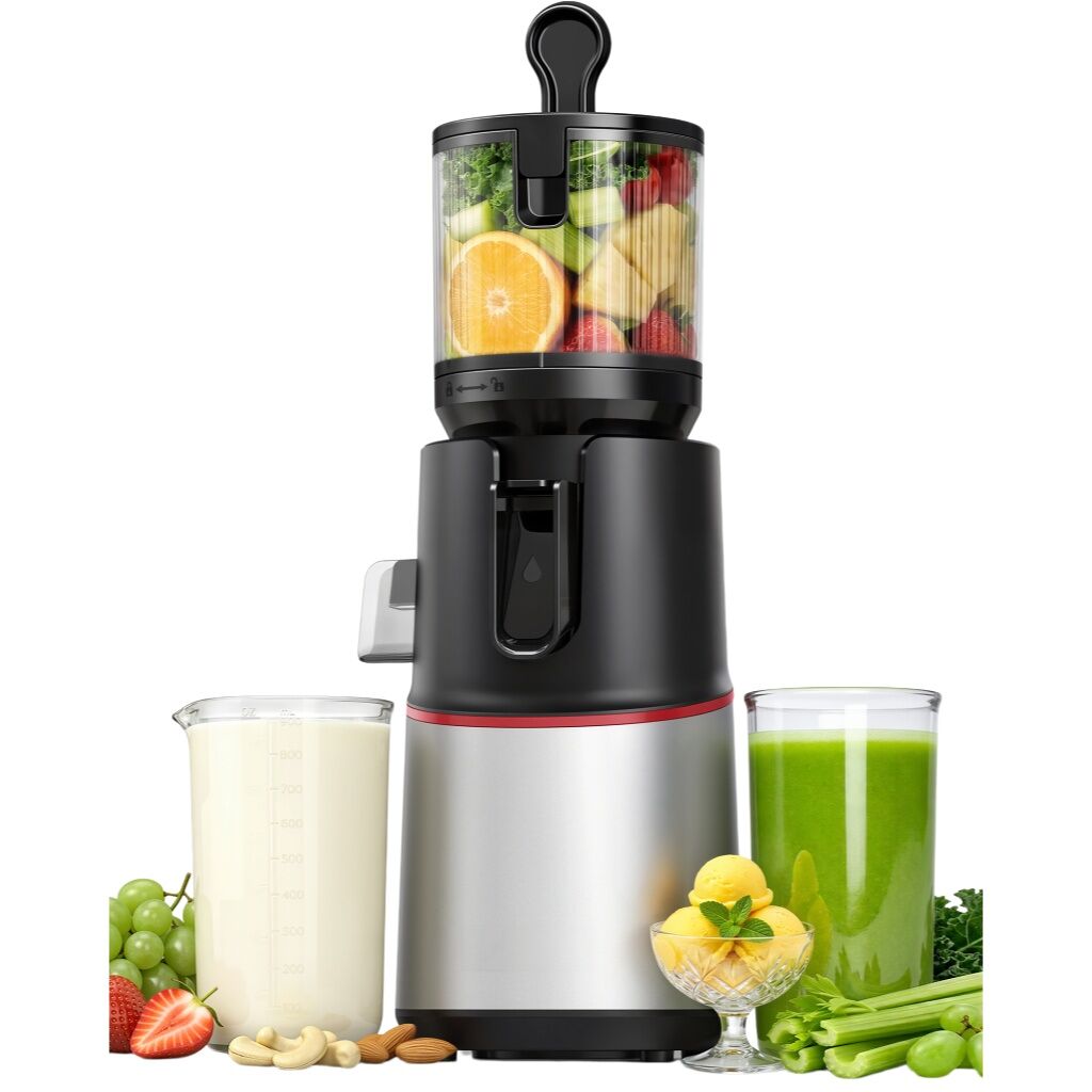 Máquina de sumos lenta cold press 3 em 1 250w com boca larga 4.7" sem bpa prata e preto