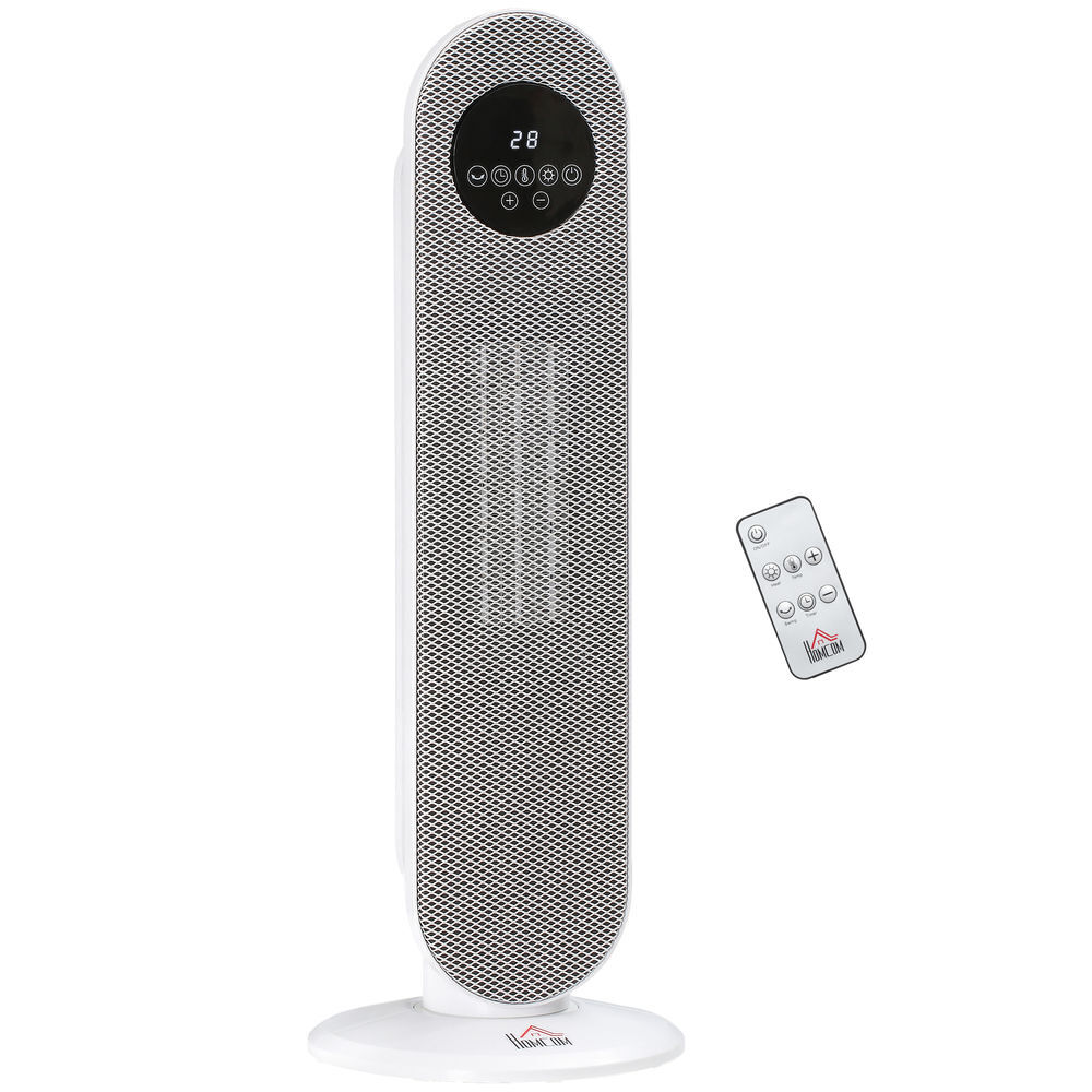Homcom aquecedor électrique cerâmico ptc 1300/2000 w com controlo remoto, oscilação 45°, temporizador 12 h, 15-40 °c, blanc
