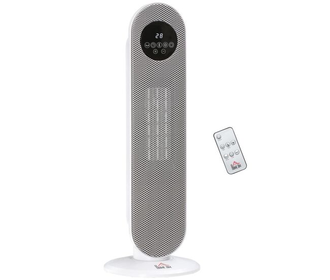 Homcom aquecedor électrique cerâmico ptc 1300/2000 w com controlo remoto, oscilação 45°, temporizador 12 h, 15-40 °c, blanc