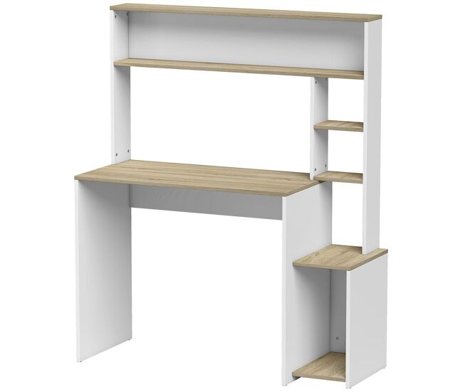 Homcom secretária para computador com estantes e suporte para cpu 114x45x138 cm branco e natural