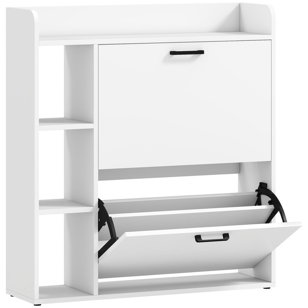 Homcom sapateira estreita com 2 portas, 3 étagères laterais e étagères ajustáveis, para 15 pares de sapatos, 83x24x90,5 cm, blanc