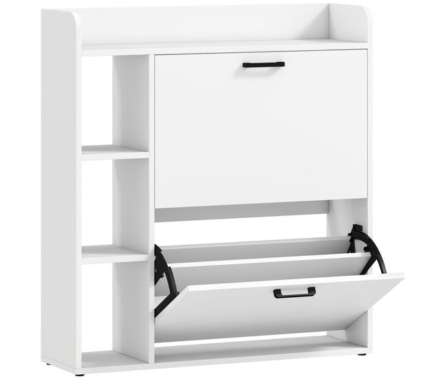 Homcom sapateira estreita com 2 portas, 3 étagères laterais e étagères ajustáveis, para 15 pares de sapatos, 83x24x90,5 cm, blanc