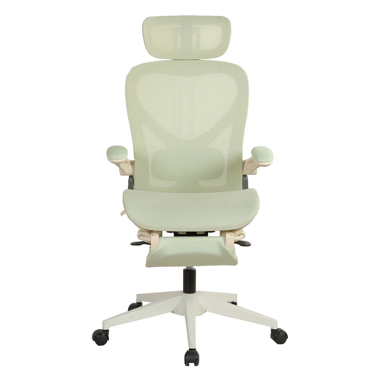 Cadeira de escritório ergonómica, dobrável e compacta - apoio lombar, assento em malha deslizante, apoios de braços rebatíveis, apoio para a cabeça 3d
