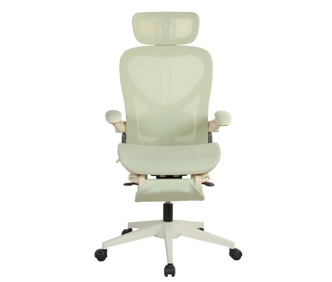 Cadeira de escritório ergonómica, dobrável e compacta - apoio lombar, assento em malha deslizante, apoios de braços rebatíveis, apoio para a cabeça 3d