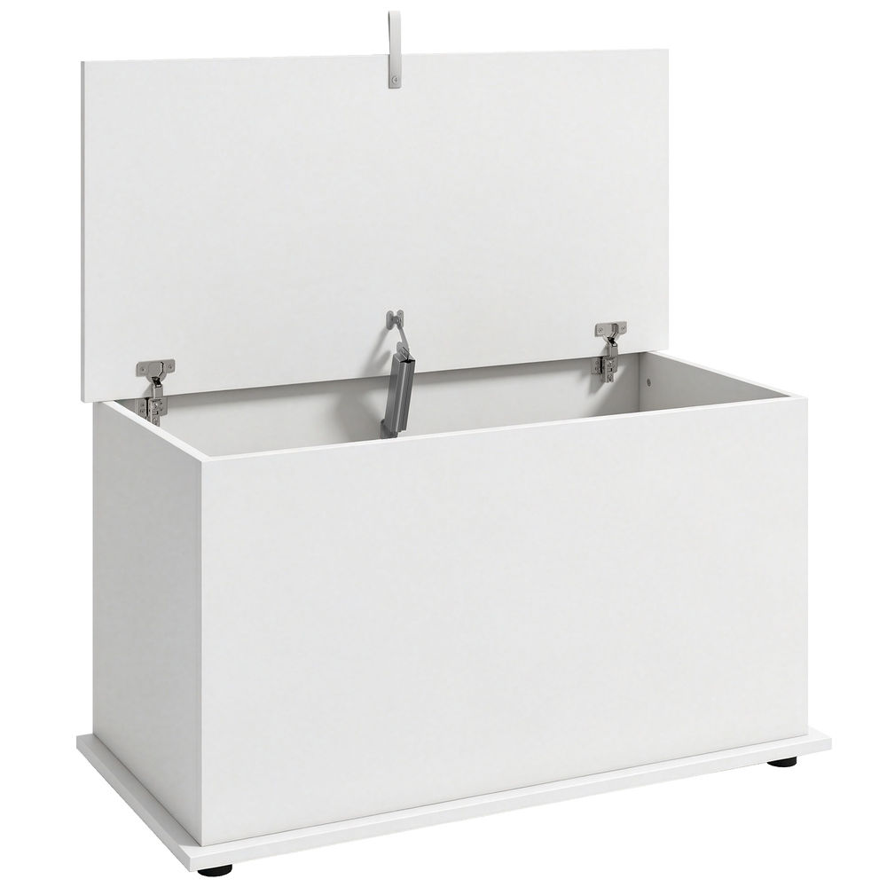 Homcom baú de arrumação 102l com dobradiça de segurança, banco sapateira moderno para corredor, quarto, entrada e sala, 80x40x45 cm, blanc