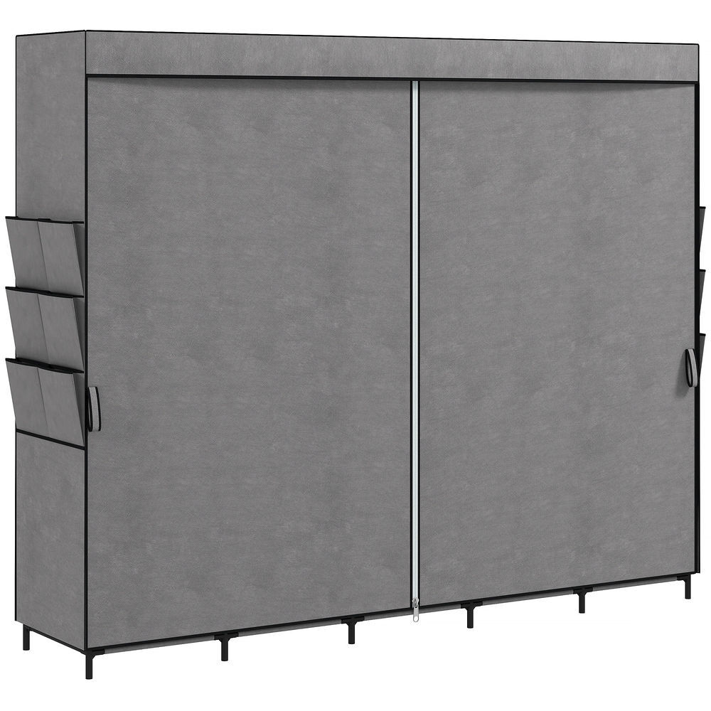 Homcom roupeiro de tecido com 5 varões, 5 prateleiras e 6 bolsos laterais, fecho de correr, estrutura em aço, 212x45x167 cm, cinzento