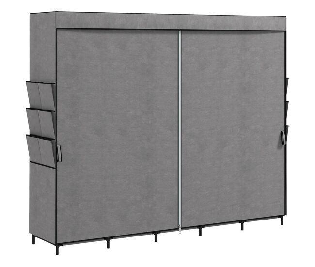 Homcom roupeiro de tecido com 5 varões, 5 prateleiras e 6 bolsos laterais, fecho de correr, estrutura em aço, 212x45x167 cm, cinzento