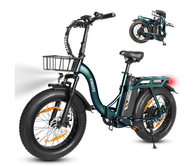 Eskute d202 e-bike - motor 250w bateria 48v20.8ah 20x4 travões de disco mecânicos - verde