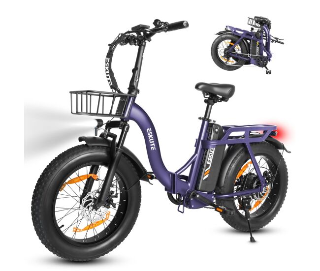 Eskute d202 e-bike - motor 250w bateria 48v20.8ah 20x4 travões de disco mecânicos - roxo