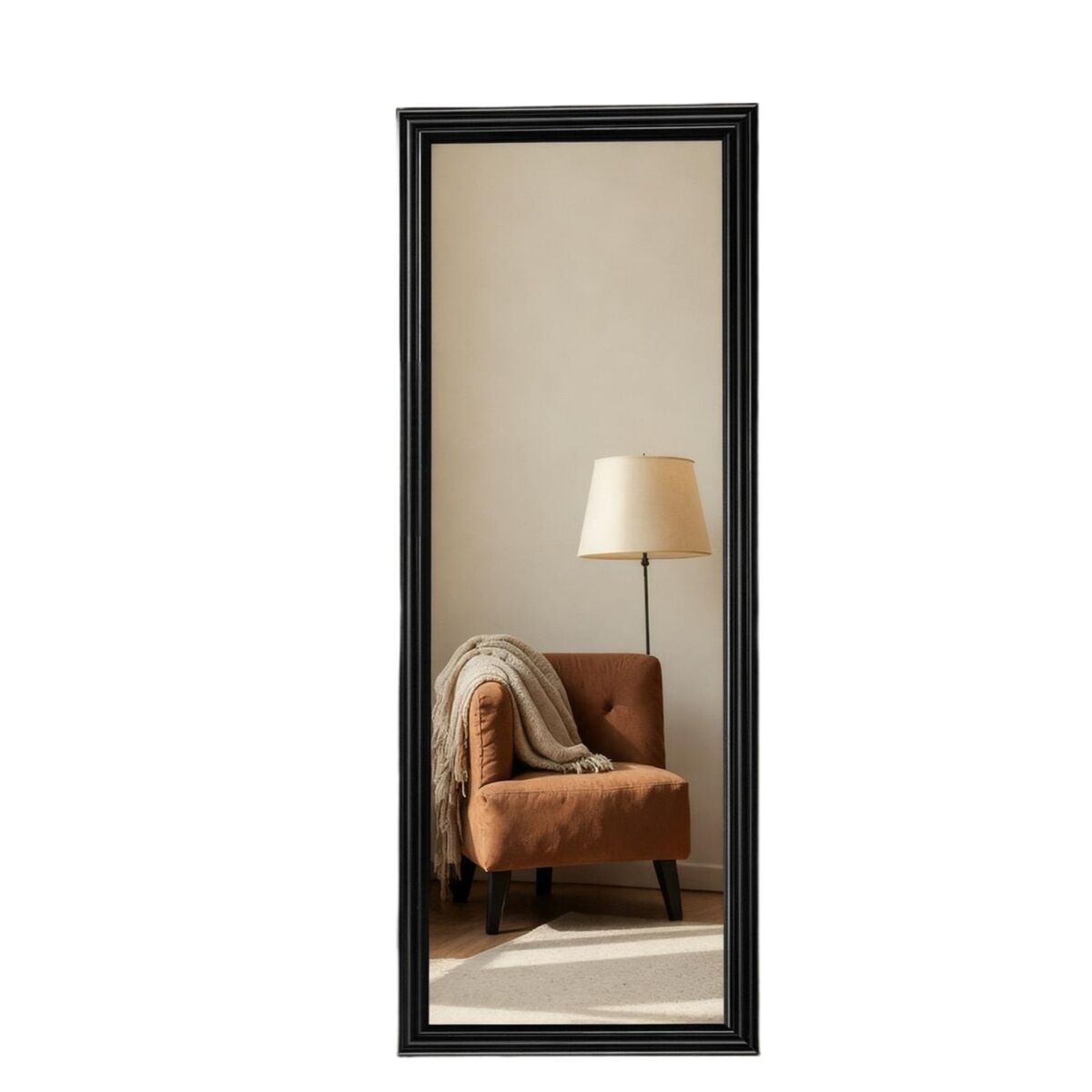 Espelho de corpo inteiro retangular em madeira preta 160x50 cm, espelho de chão ajustável com moldura estilo vintage para quarto e sala