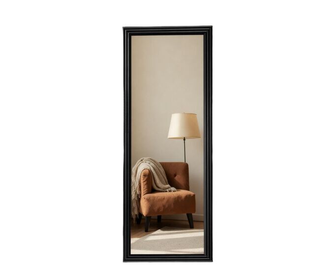 Espelho de corpo inteiro retangular em madeira preta 160x50 cm, espelho de chão ajustável com moldura estilo vintage para quarto e sala