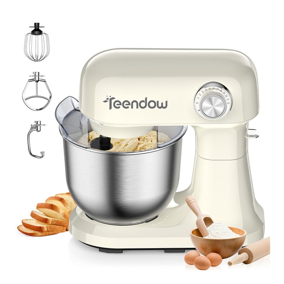 Batedeira teendow sm-b03c 12 velocidades taça inox 5qt branca