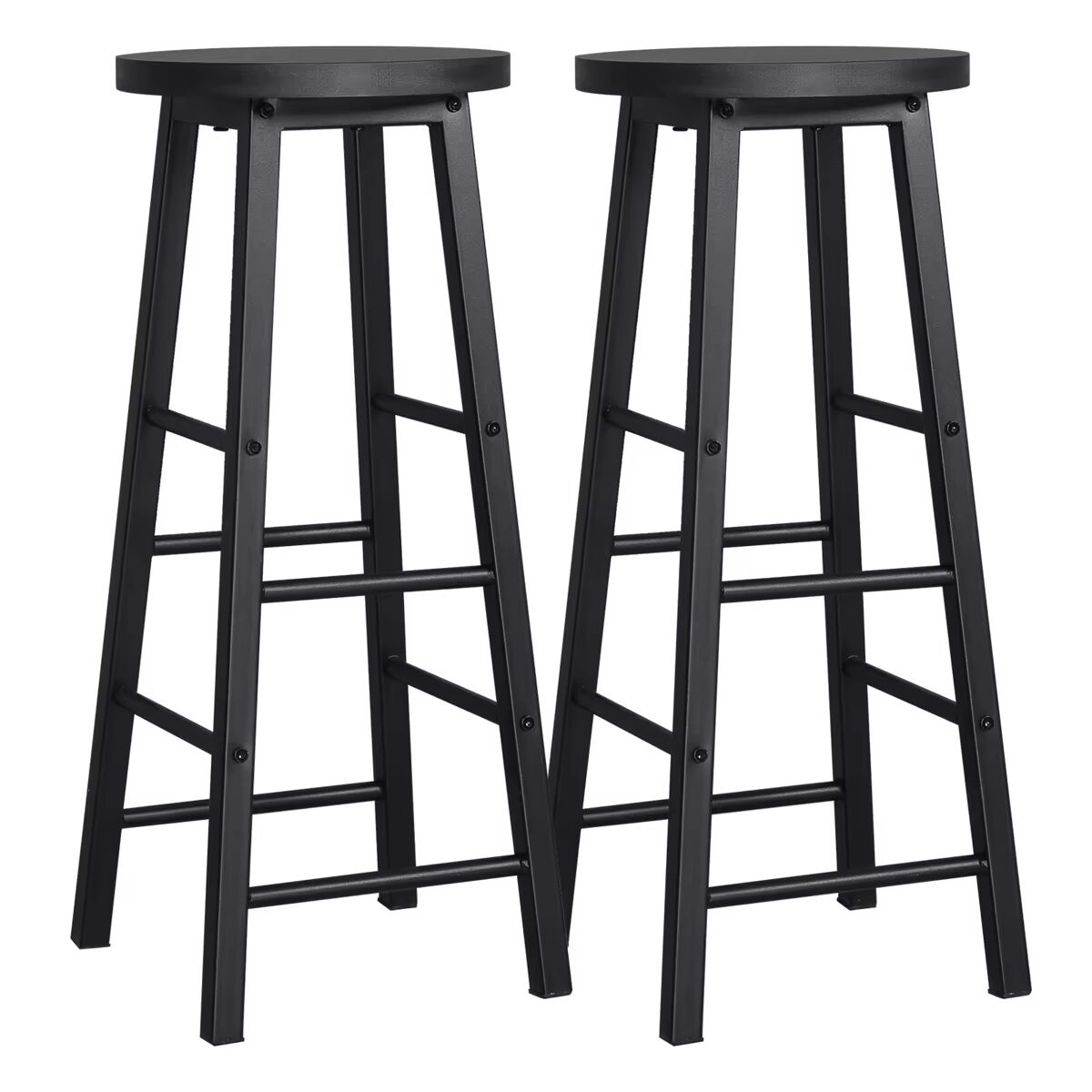 Conjunto de 2 bancos de bar 30x30x71 cm - estilo bistrô com apoio para os pés - preto