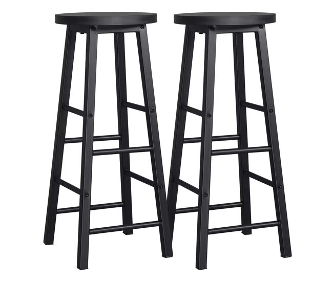 Conjunto de 2 bancos de bar 30x30x71 cm - estilo bistrô com apoio para os pés - preto