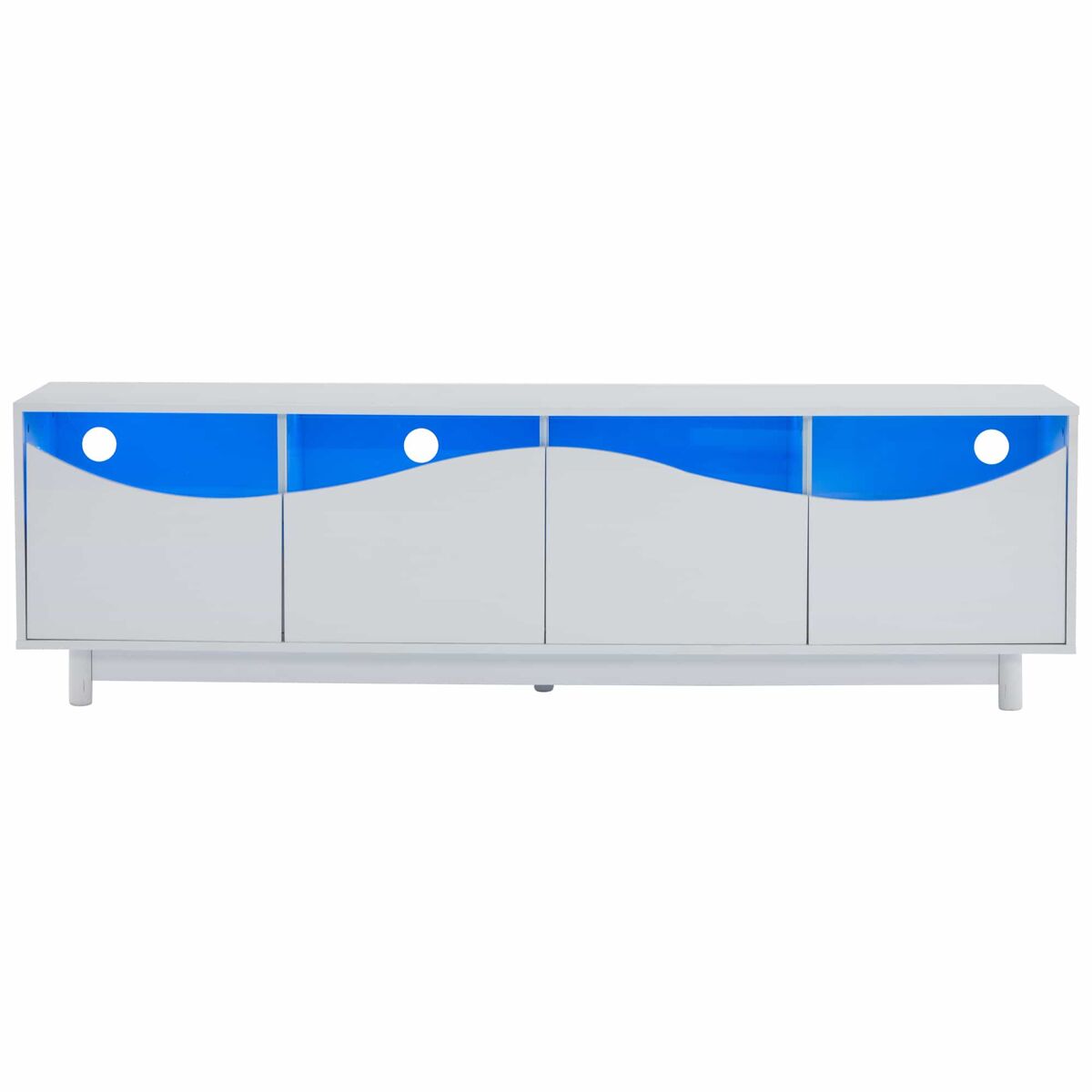 Móvel de tv 175x38x51 cm - design curvo, porta em vidro temperado, iluminação led, para sala e quarto - branco