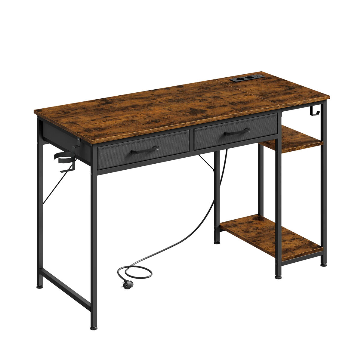 Secretária de estudo 120 x 51 x 75 cm — moderna com gaveta em tecido, secretária multifuncional para computador — castanho rústico