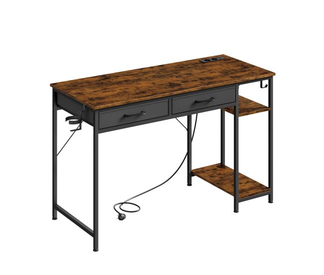 Secretária de estudo 120 x 51 x 75 cm — moderna com gaveta em tecido, secretária multifuncional para computador — castanho rústico
