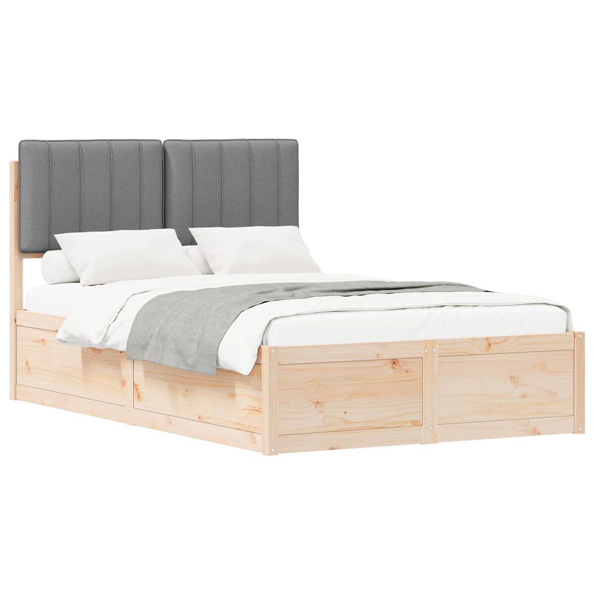 Estrutura de cama de casal moderno com cabeceira estofada cinzento-claro