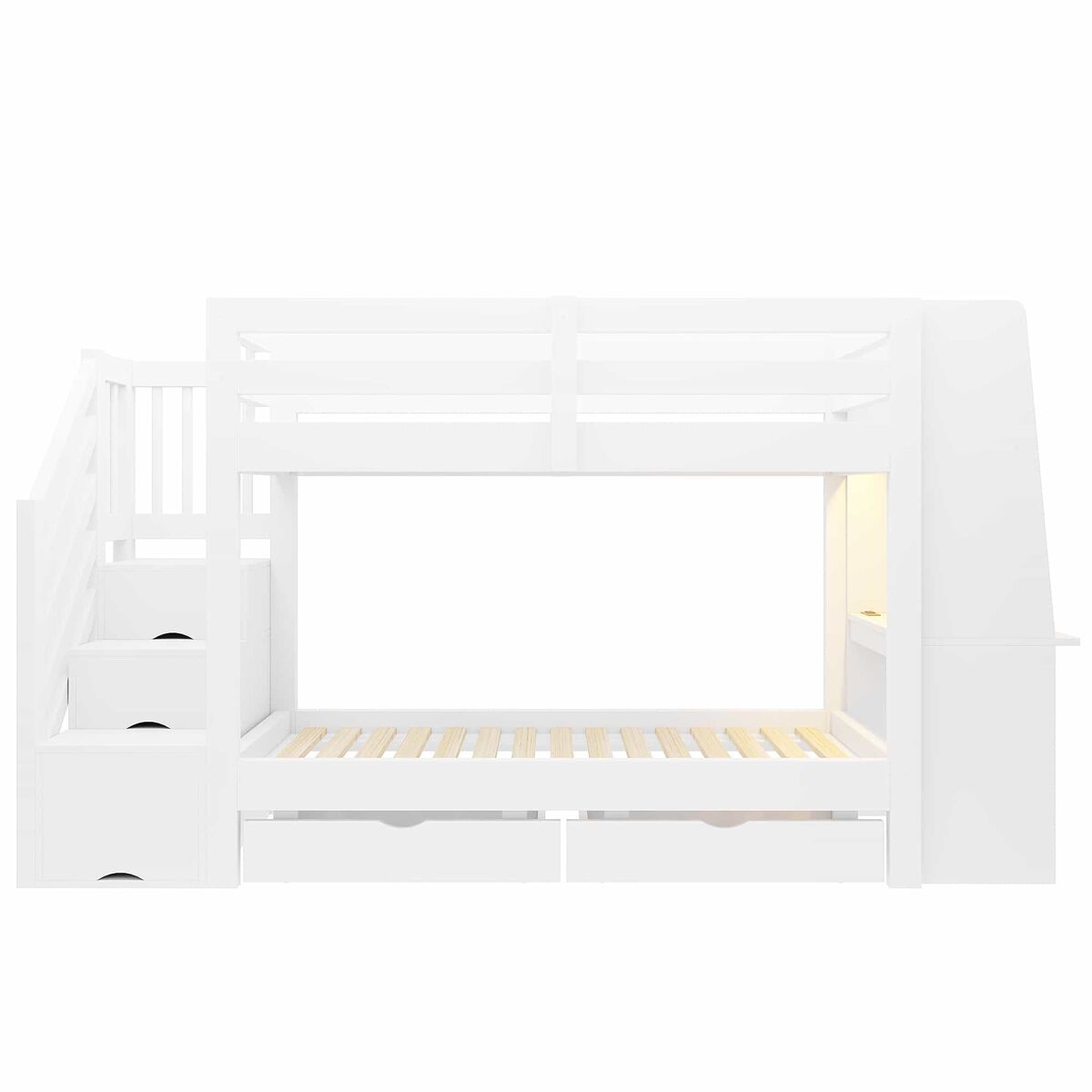 Beliche infantil 90x200 cm – com escada, secretária integrada, luz led, tomada e gavetas – branco