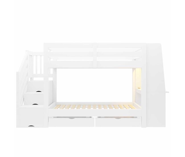 Beliche infantil 90x200 cm – com escada, secretária integrada, luz led, tomada e gavetas – branco