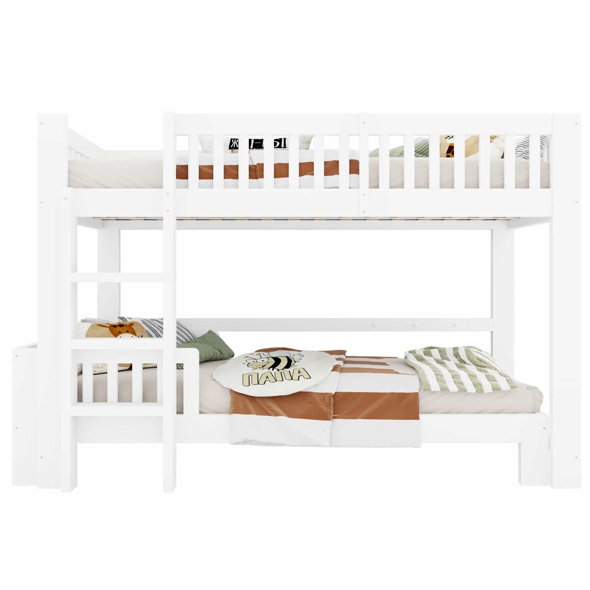 Cama infantil modular 90x200 cm - beliche e cama individual combináveis, madeira maciça, grade de segurança, cantos arredondados - branco