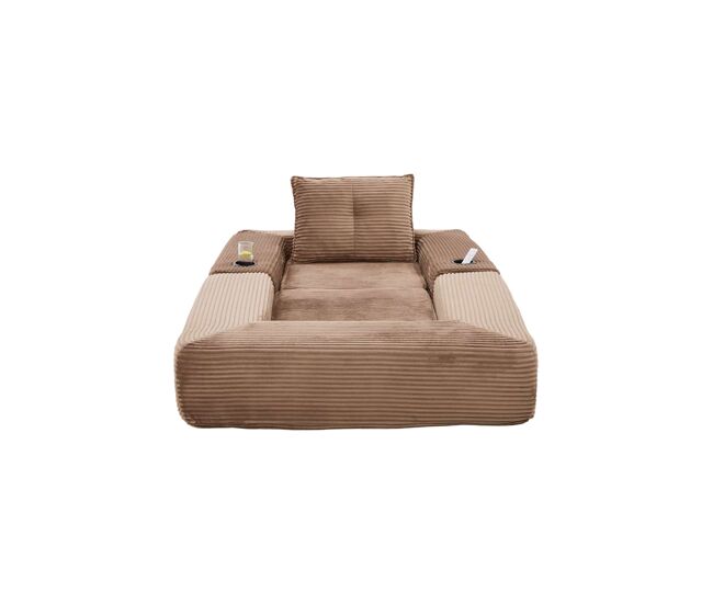 Sofá-cama individual em veludo - espuma de alta densidade com molas ensacadas, bolso lateral, porta-copos e montagem fácil - castanho