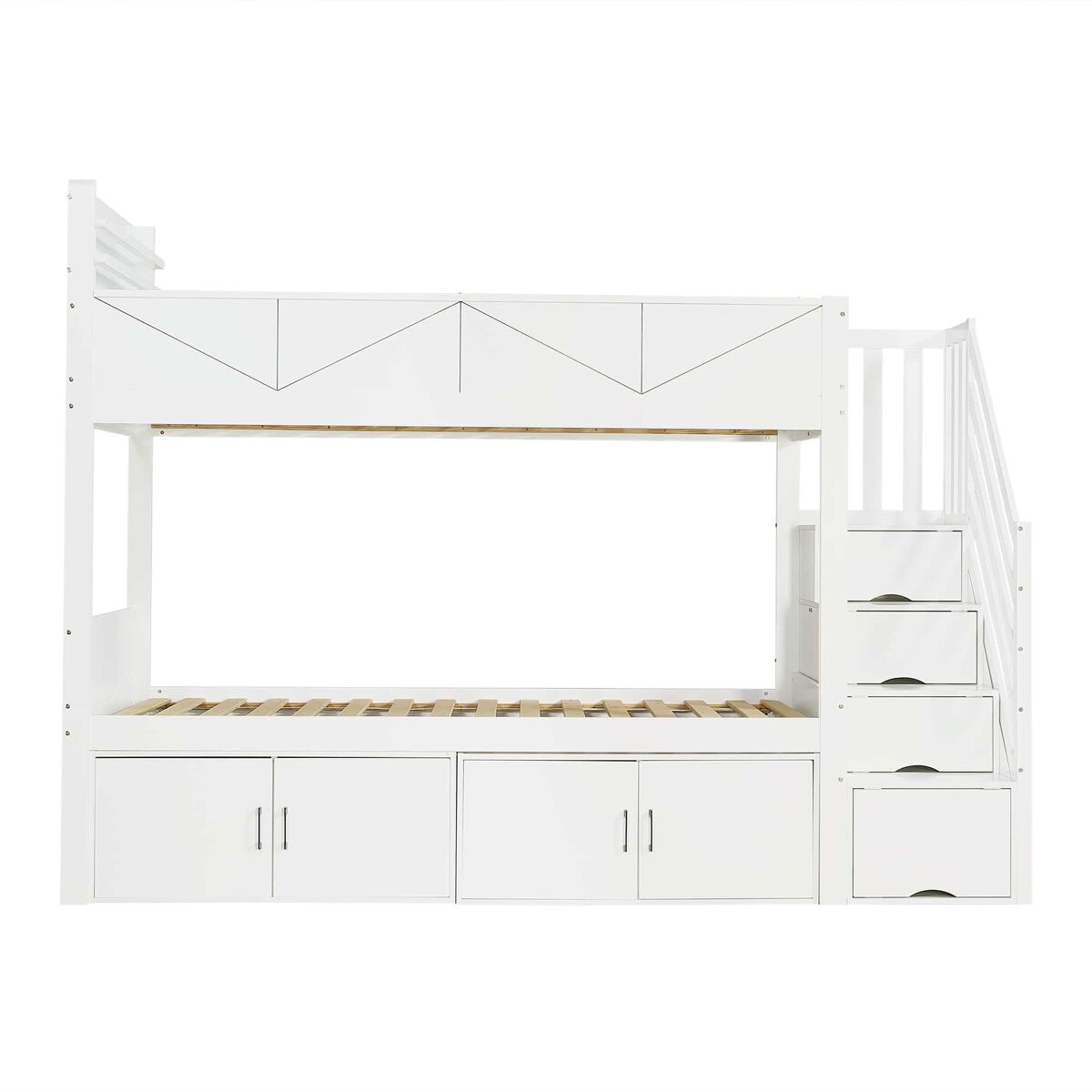 Beliche 90x200 cm - escada com arrumação, prateleiras, proteção contra quedas e design moderno - branco