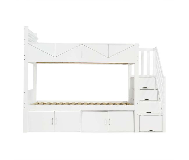 Beliche 90x200 cm - escada com arrumação, prateleiras, proteção contra quedas e design moderno - branco