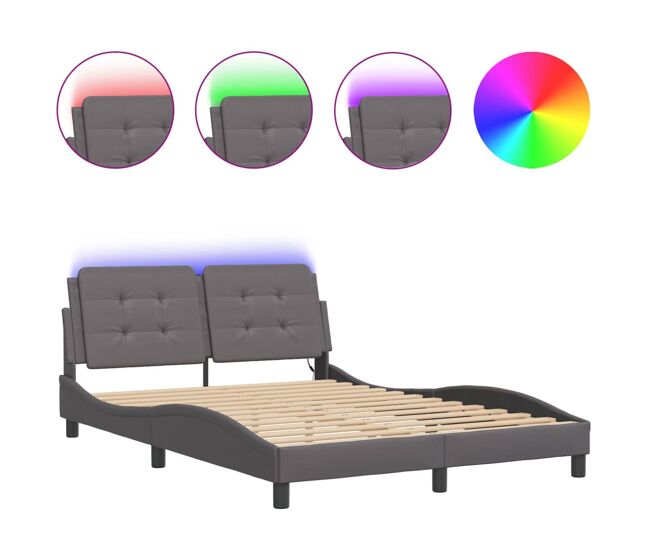 Estrutura de cama de casal moderno com led sem colchão zadar 120x200cm cinza