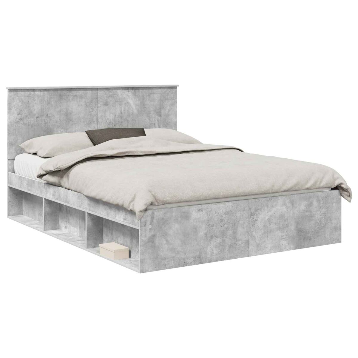 Estrutura da cama de casal simple com cabeceira cinza concreto 150 x 200 cm