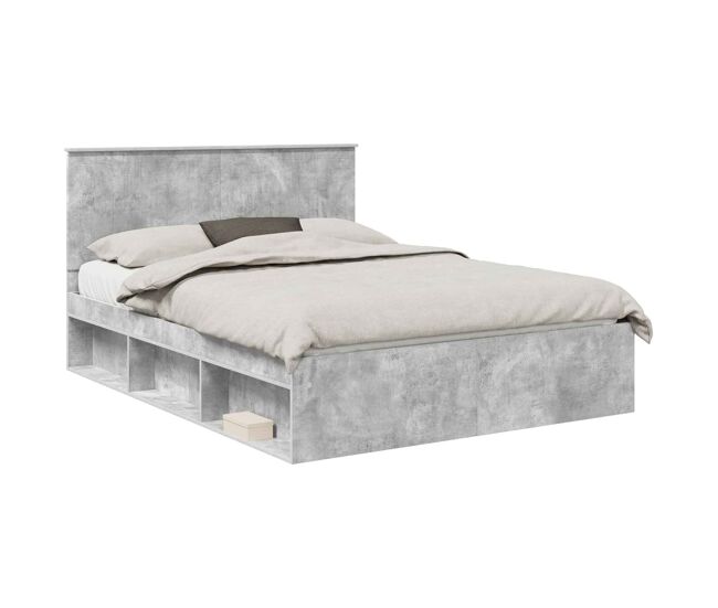 Estrutura da cama de casal simple com cabeceira cinza concreto 150 x 200 cm