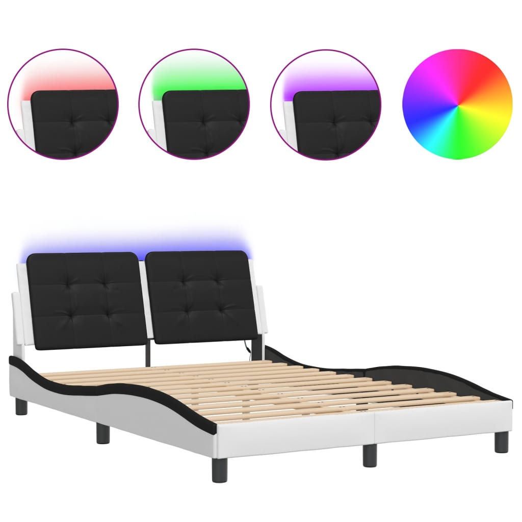 Estrutura de cama de casal moderno com led sem colchão zadar 120x200cm branco/preto