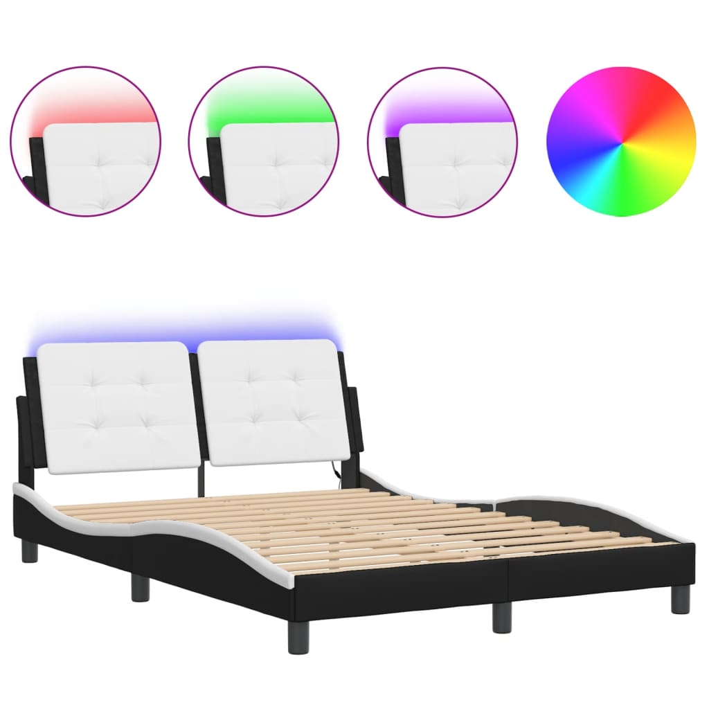 Estrutura de cama de casal moderno com led sem colchão zadar 120x200cm preto/branco