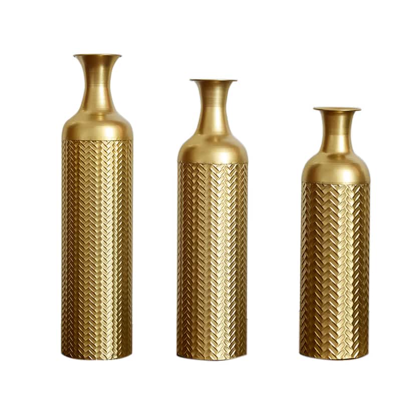 Vasos de chão, conjunto de 3 peças, 50/66/83 cm - vaso decorativo em metal com padrão texturado para plantas, design vintage - dourado