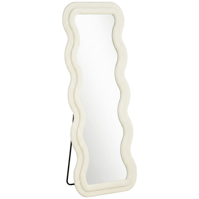 Homcom espelho de corpo inteiro 160x60 cm, espelho de pé com moldura ondulada aveludada, de pé, apoiado ou de parede, para quarto, sala de estar e quarto de vestir