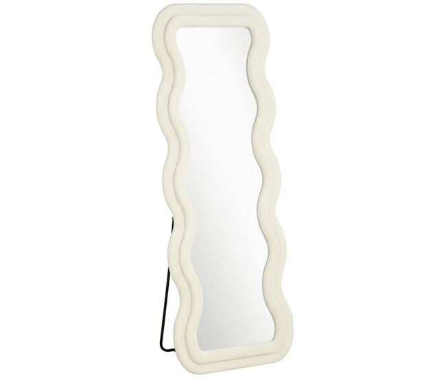 Homcom espelho de corpo inteiro 160x60 cm, espelho de pé com moldura ondulada aveludada, de pé, apoiado ou de parede, para quarto, sala de estar e quarto de vestir
